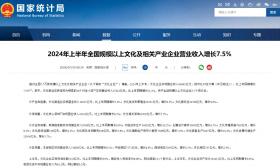 國(guó)家統(tǒng)計(jì)局：2024年上半年全國(guó)規(guī)模以上文化及相關(guān)產(chǎn)業(yè)企業(yè)營(yíng)業(yè)收入增長(zhǎng)7.5%  第1張